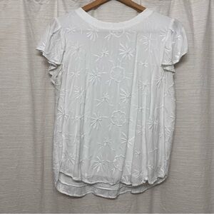 LOFT White Embroidered Flutter-Sleeve Blouse